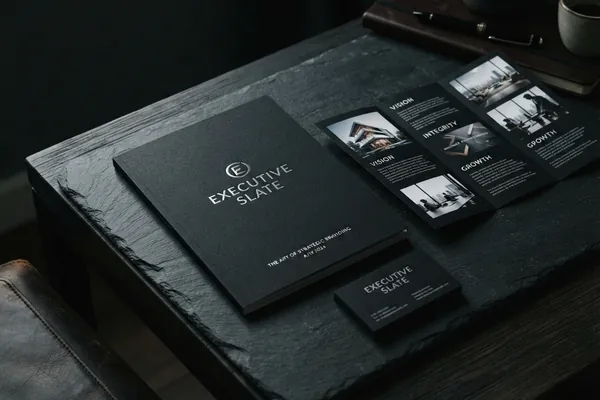 Premium printed brochures and corporate presentation booklet spread